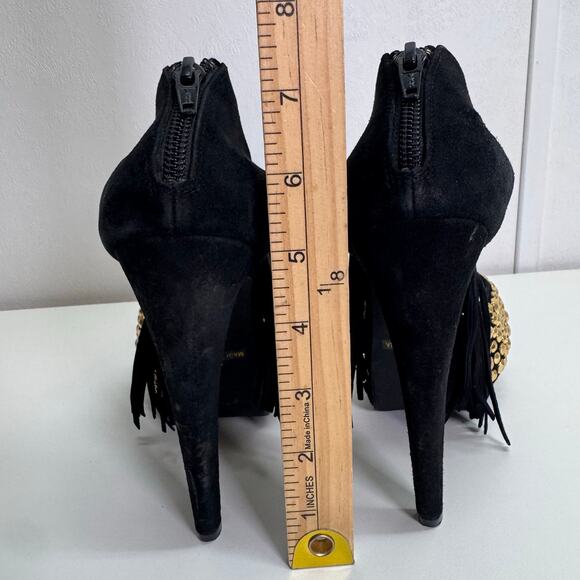 Jeffrey Campbell Black Suede Gold Studs High Heel Fringe EU37/US 6.5 Party Funky - Picture 5 of 8